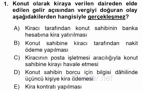 Özel Vergi Hukuku 1 2015 - 2016 Tek Ders Sınavı 1.Soru