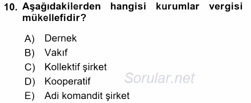 Özel Vergi Hukuku 1 2015 - 2016 Tek Ders Sınavı 10.Soru