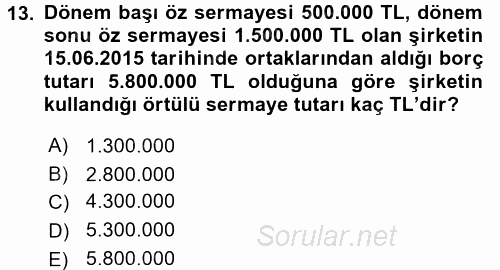 Özel Vergi Hukuku 1 2015 - 2016 Tek Ders Sınavı 13.Soru