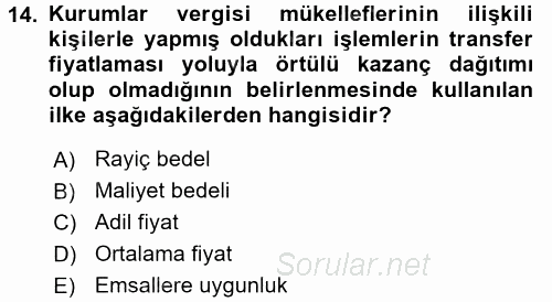 Özel Vergi Hukuku 1 2015 - 2016 Tek Ders Sınavı 14.Soru