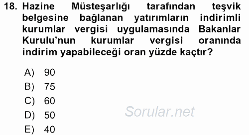 Özel Vergi Hukuku 1 2015 - 2016 Tek Ders Sınavı 18.Soru