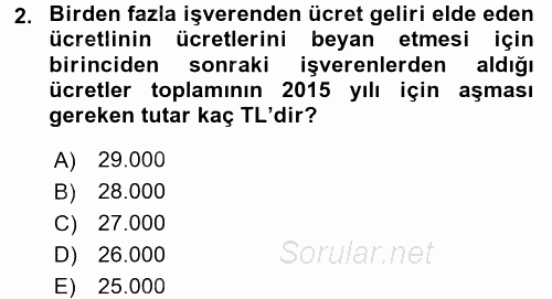 Özel Vergi Hukuku 1 2015 - 2016 Tek Ders Sınavı 2.Soru