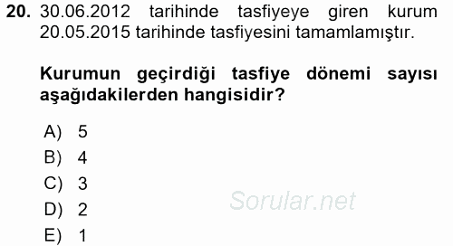 Özel Vergi Hukuku 1 2015 - 2016 Tek Ders Sınavı 20.Soru