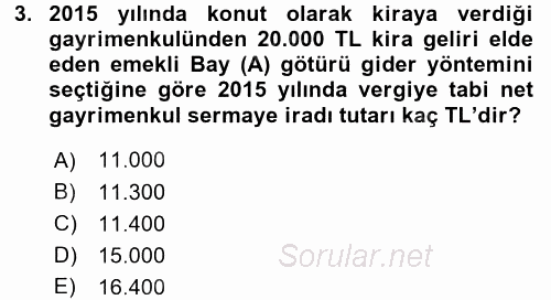 Özel Vergi Hukuku 1 2015 - 2016 Tek Ders Sınavı 3.Soru