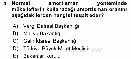 Özel Vergi Hukuku 1 2015 - 2016 Tek Ders Sınavı 4.Soru