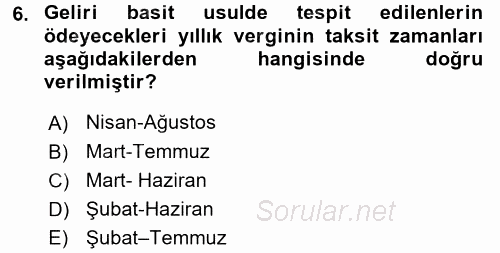 Özel Vergi Hukuku 1 2015 - 2016 Tek Ders Sınavı 6.Soru