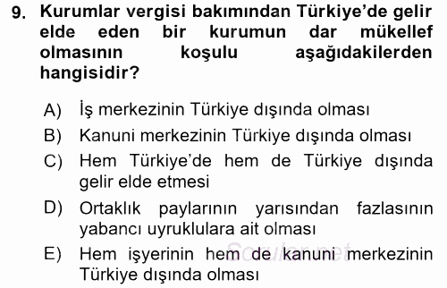 Özel Vergi Hukuku 1 2015 - 2016 Tek Ders Sınavı 9.Soru