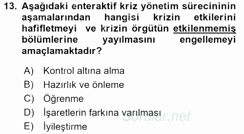 Kriz İletişimi Ve Yönetimi 2017 - 2018 Ara Sınavı 13.Soru