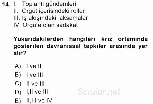 Kriz İletişimi Ve Yönetimi 2017 - 2018 Ara Sınavı 14.Soru