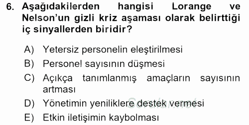 Kriz İletişimi Ve Yönetimi 2017 - 2018 Ara Sınavı 6.Soru