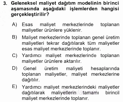 Maliyet Muhasebesi 2015 - 2016 Dönem Sonu Sınavı 3.Soru