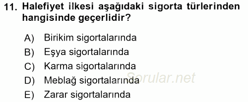 Hayat Sigortaları Ve Bireysel Emeklilik Sistemi 2016 - 2017 Ara Sınavı 11.Soru