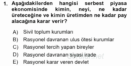 Ekonomi Sosyolojisi 2016 - 2017 3 Ders Sınavı 1.Soru