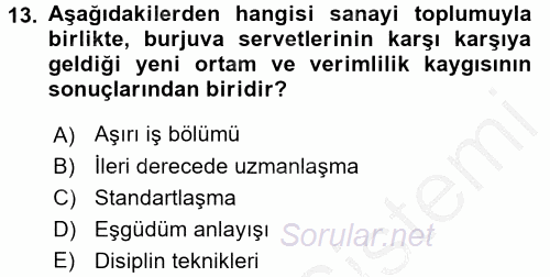 Ekonomi Sosyolojisi 2016 - 2017 3 Ders Sınavı 13.Soru