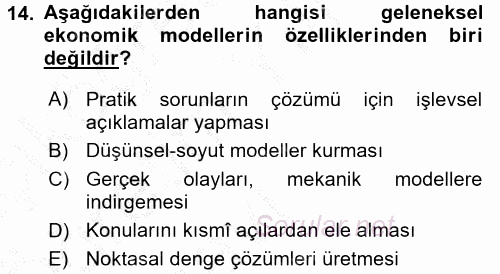 Ekonomi Sosyolojisi 2016 - 2017 3 Ders Sınavı 14.Soru