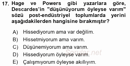 Ekonomi Sosyolojisi 2016 - 2017 3 Ders Sınavı 17.Soru
