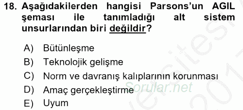Ekonomi Sosyolojisi 2016 - 2017 3 Ders Sınavı 18.Soru