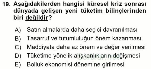 Ekonomi Sosyolojisi 2016 - 2017 3 Ders Sınavı 19.Soru