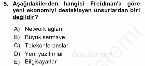 Ekonomi Sosyolojisi 2016 - 2017 3 Ders Sınavı 5.Soru