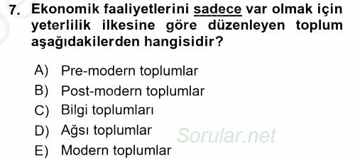 Ekonomi Sosyolojisi 2016 - 2017 3 Ders Sınavı 7.Soru