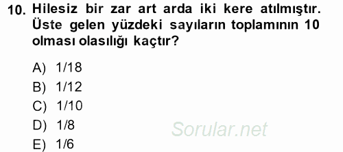 İstatistik 1 2013 - 2014 Dönem Sonu Sınavı 10.Soru