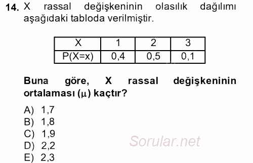 İstatistik 1 2013 - 2014 Dönem Sonu Sınavı 14.Soru
