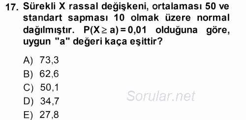 İstatistik 1 2013 - 2014 Dönem Sonu Sınavı 17.Soru