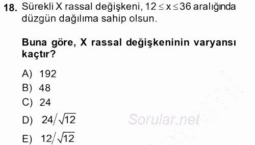 İstatistik 1 2013 - 2014 Dönem Sonu Sınavı 18.Soru