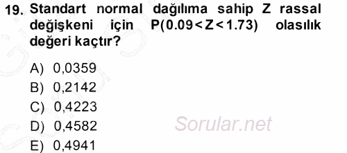 İstatistik 1 2013 - 2014 Dönem Sonu Sınavı 19.Soru
