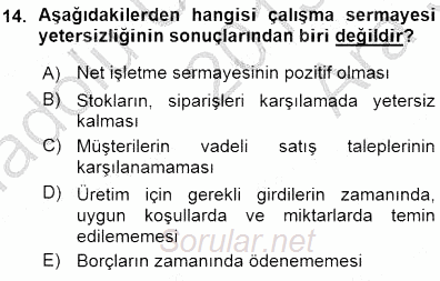 Girişim Finansmanı 2015 - 2016 Ara Sınavı 14.Soru