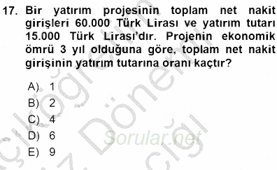 Girişim Finansmanı 2015 - 2016 Ara Sınavı 17.Soru