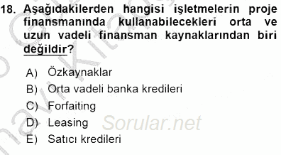 Girişim Finansmanı 2015 - 2016 Ara Sınavı 18.Soru