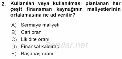 Girişim Finansmanı 2015 - 2016 Ara Sınavı 2.Soru
