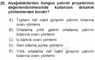 Girişim Finansmanı 2015 - 2016 Ara Sınavı 20.Soru