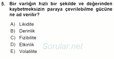 Girişim Finansmanı 2015 - 2016 Ara Sınavı 5.Soru