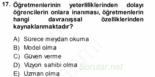 Sınıf Yönetimi 2013 - 2014 Ara Sınavı 17.Soru