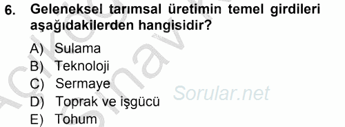 Tarım Ekonomisi ve Tarımsal Politikalar 2012 - 2013 Ara Sınavı 6.Soru