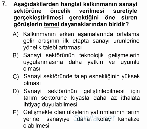 Tarım Ekonomisi ve Tarımsal Politikalar 2012 - 2013 Ara Sınavı 7.Soru