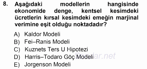 Tarım Ekonomisi ve Tarımsal Politikalar 2012 - 2013 Ara Sınavı 8.Soru