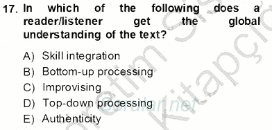 Okuma Ve Dinleme Öğretimi 2013 - 2014 Tek Ders Sınavı 17.Soru