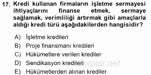 Bankaların Yönetimi Ve Denetimi 2015 - 2016 Dönem Sonu Sınavı 17.Soru