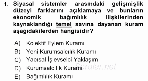Karşılaştırmalı Siyasal Sistemler 2017 - 2018 Ara Sınavı 1.Soru