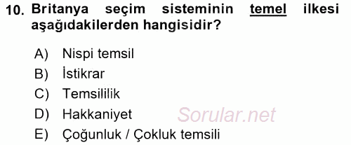 Karşılaştırmalı Siyasal Sistemler 2017 - 2018 Ara Sınavı 10.Soru