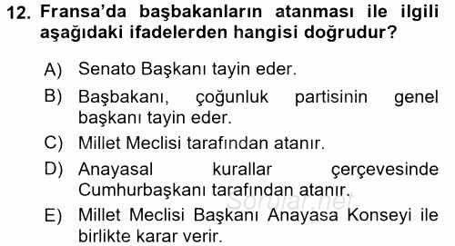 Karşılaştırmalı Siyasal Sistemler 2017 - 2018 Ara Sınavı 12.Soru