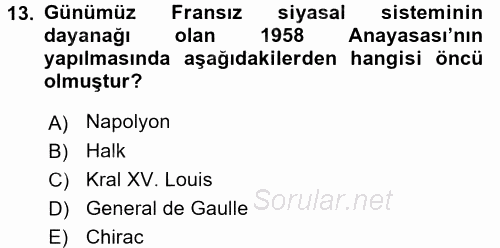 Karşılaştırmalı Siyasal Sistemler 2017 - 2018 Ara Sınavı 13.Soru