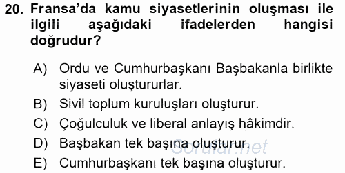 Karşılaştırmalı Siyasal Sistemler 2017 - 2018 Ara Sınavı 20.Soru