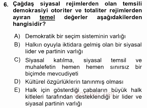 Karşılaştırmalı Siyasal Sistemler 2017 - 2018 Ara Sınavı 6.Soru