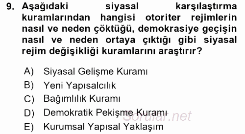 Karşılaştırmalı Siyasal Sistemler 2017 - 2018 Ara Sınavı 9.Soru