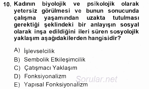 Aile Sosyolojisi 2014 - 2015 Dönem Sonu Sınavı 10.Soru