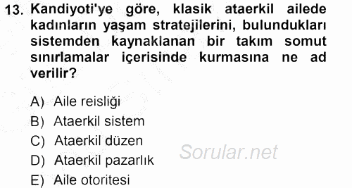 Aile Sosyolojisi 2014 - 2015 Dönem Sonu Sınavı 13.Soru